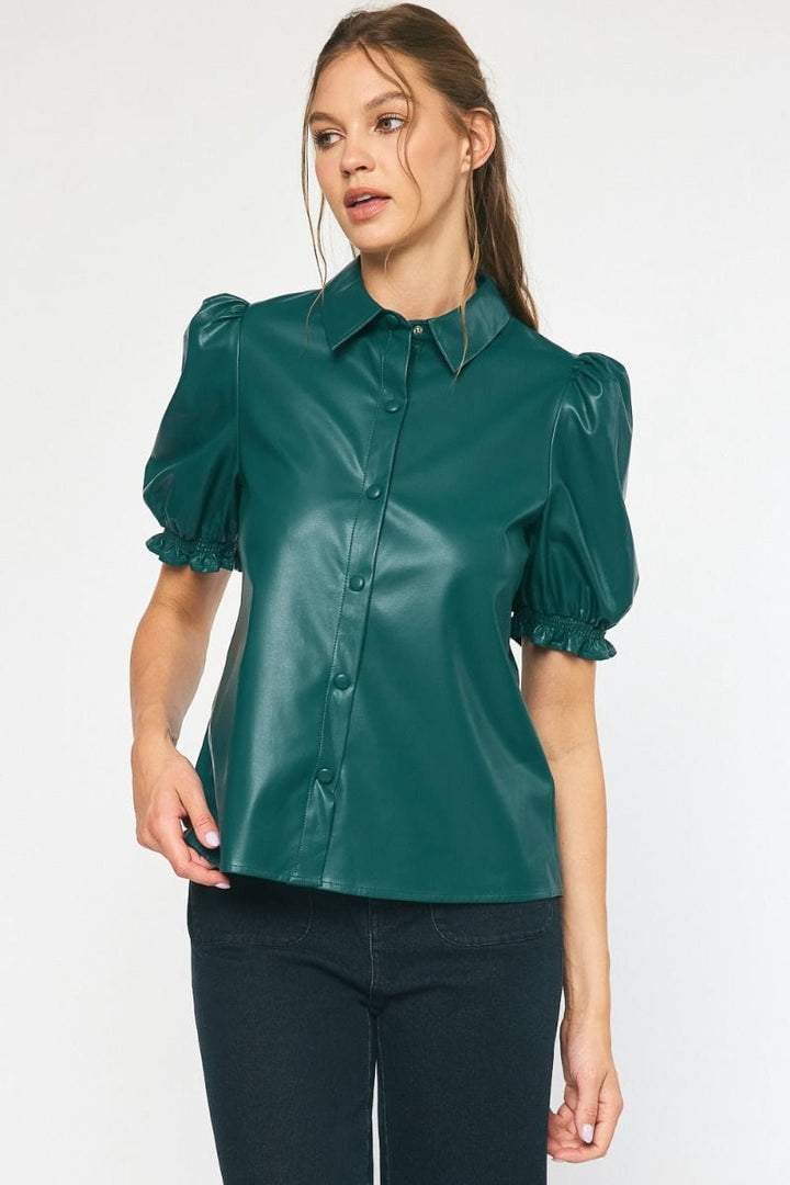 Entro Top Green / S Rowan Faux Leather Top