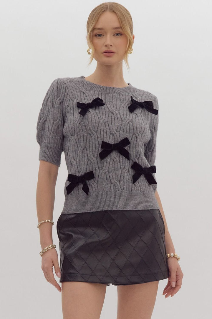 Entro Top Grey / S Cassandra Bow Sweater Top