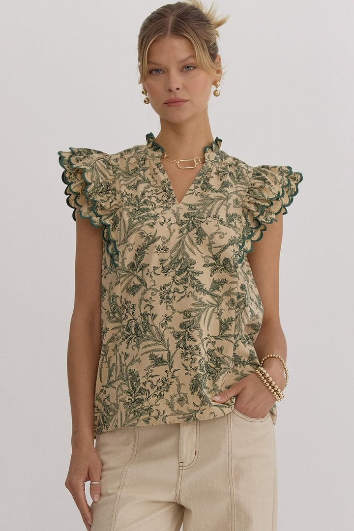 Entro Top Hunter Green / S Jolene Floral Top