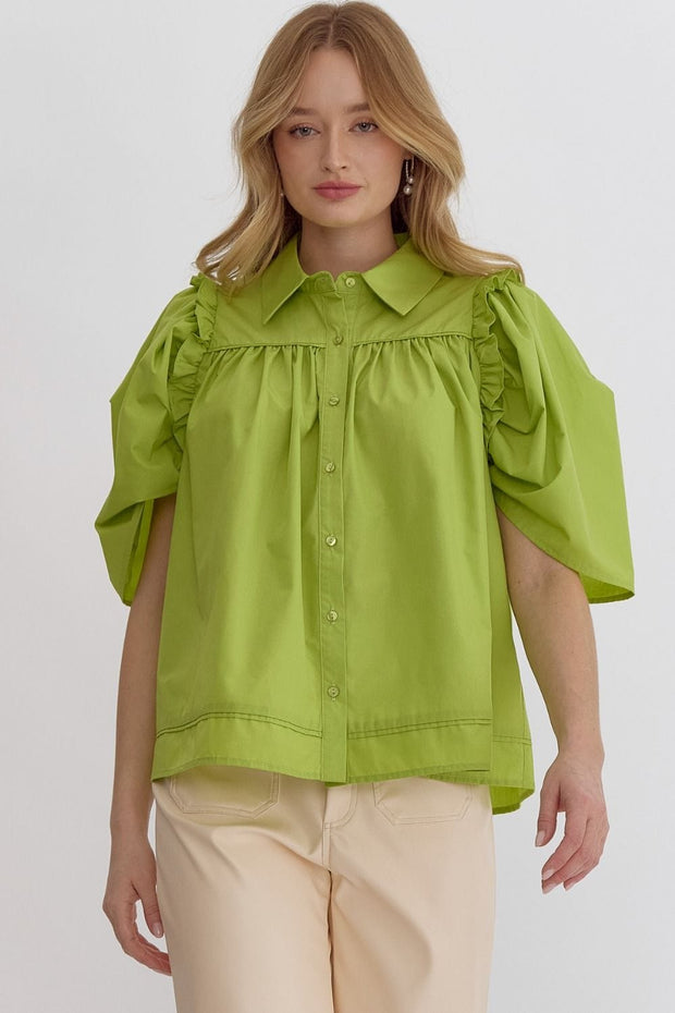 Entro Top Kiwi / S Hayleigh Solid Button Up Top