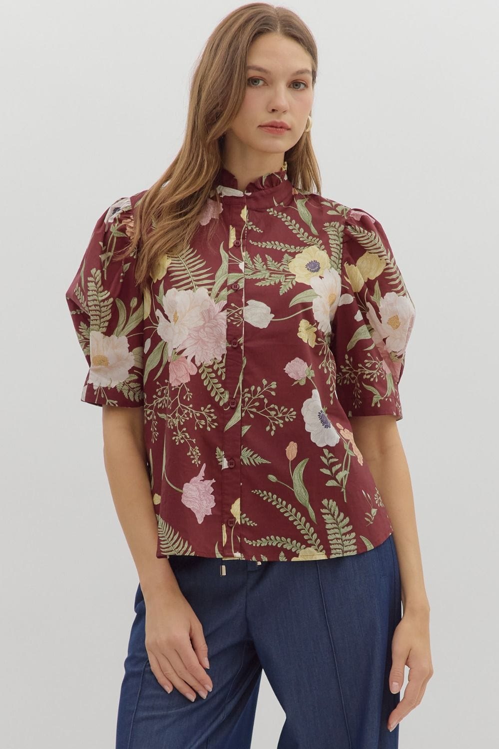 Amira Floral Top | Teal Poppy