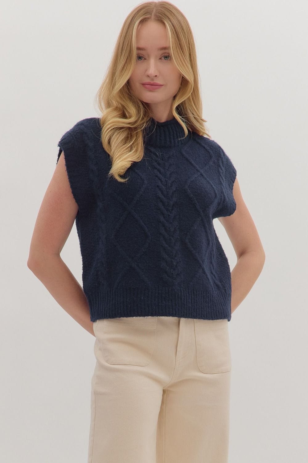 Entro Top Navy / S Clara Cable Knit Top