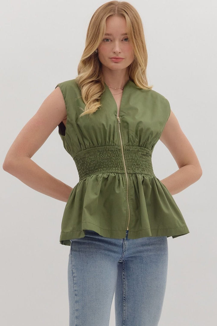 Entro Top Olive / S Iris Zip Front Top
