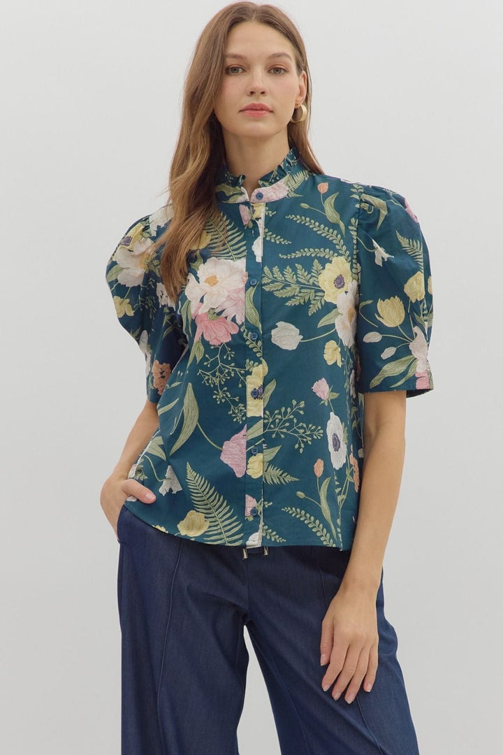 Entro Top Teal / S Amira Floral Top
