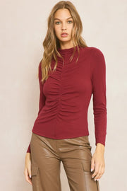 Entro Wine / S Reese Ribbed Mock Neck Top