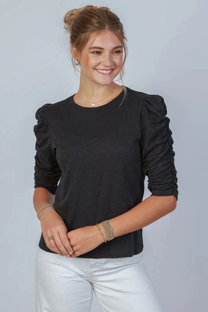 Erin Gray Tee Black / S Sophie Ruched Elbow-length Tee