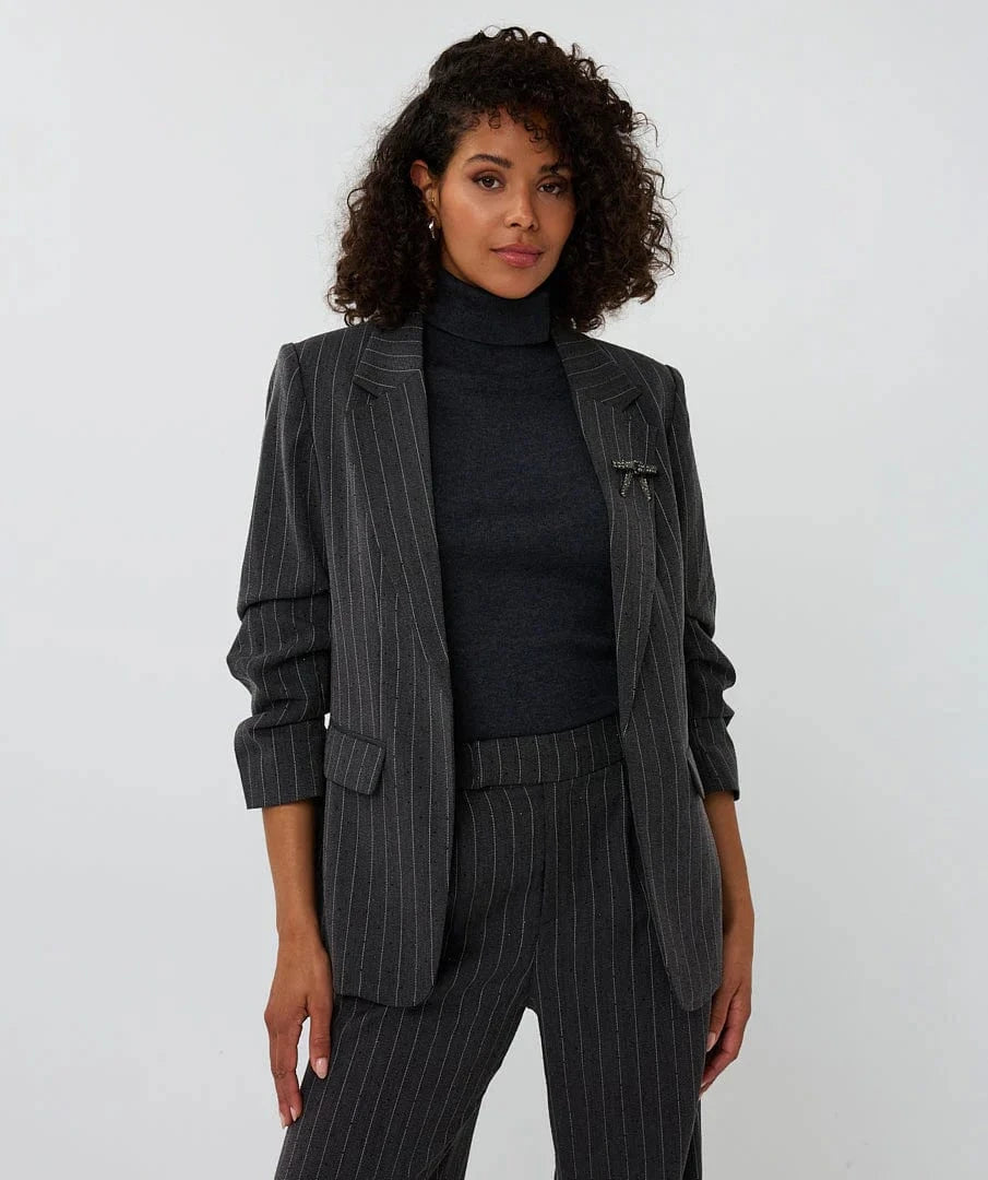 Esqualo Blazer Dark Grey Melange / 4 Janel Pinstripe w/ Studs Blazer
