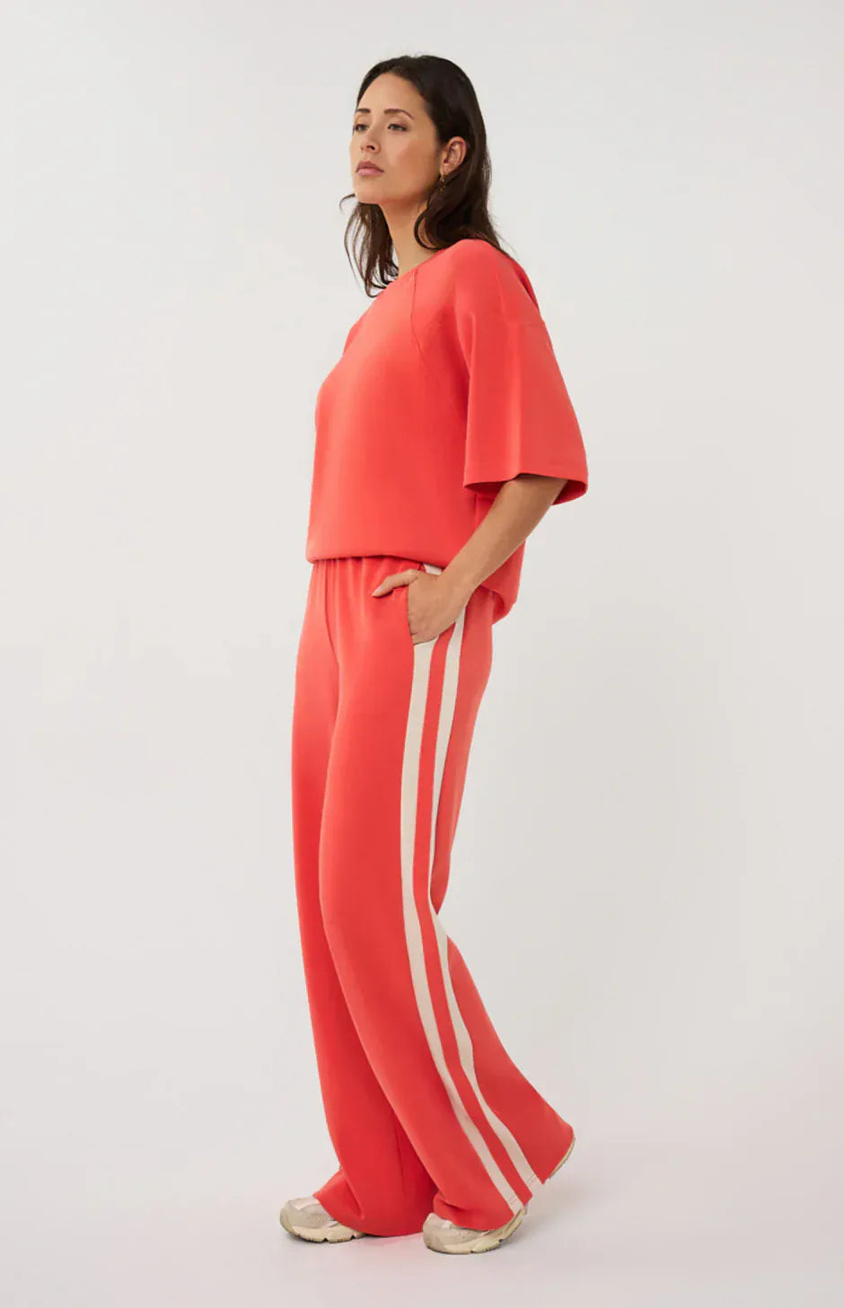 Broek Wide Stripe Modal Pants - Teal Poppy