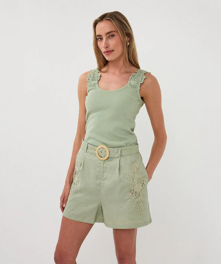 Esqualo Lucia belted shorts featuring a stylish design, with a comfortable fit and belt detail, ideal for casual summer wear.