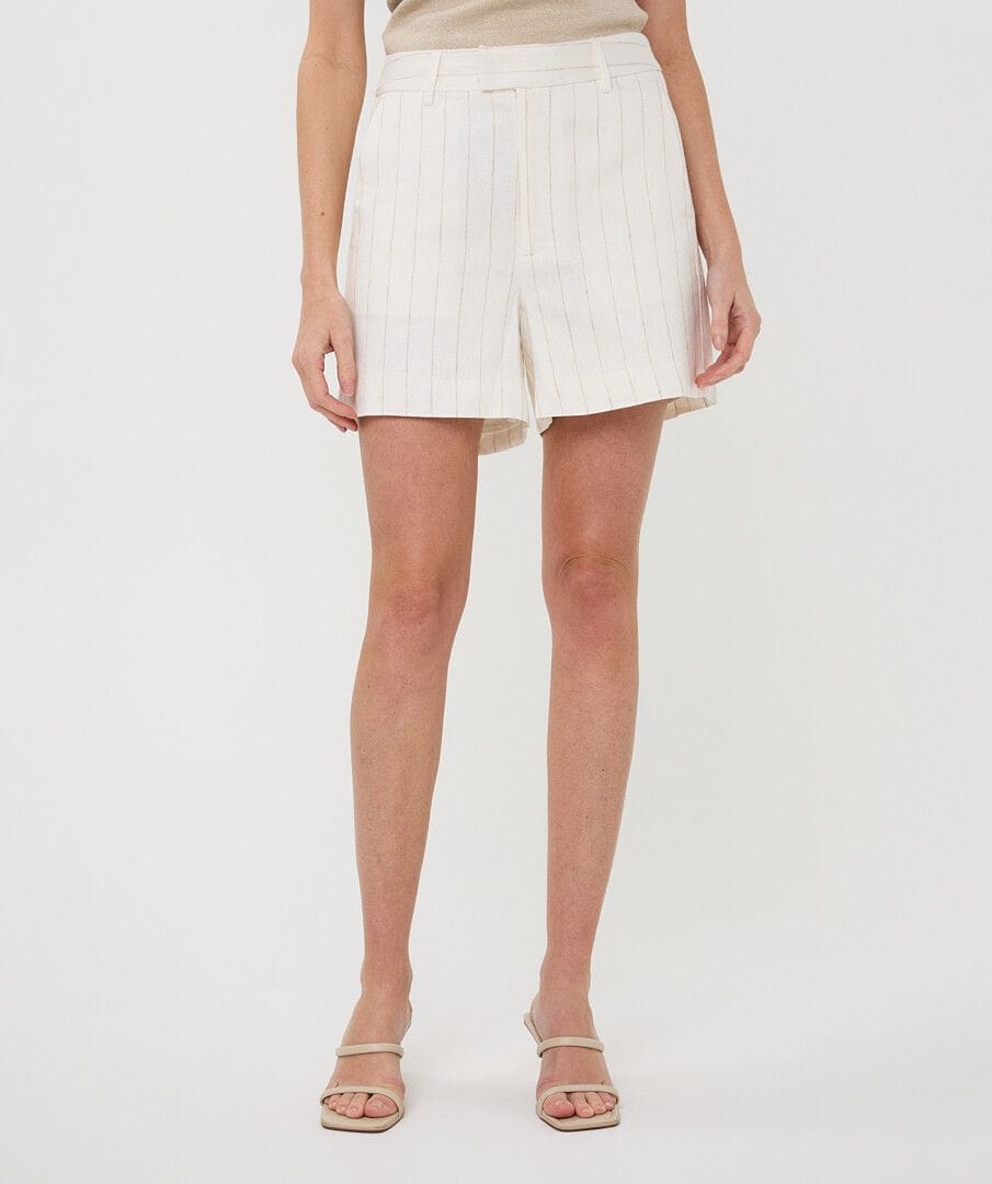 Off-white Hanna striped linen shorts by Esqualo, featuring a relaxed fit and lightweight fabric, perfect for warm weather.
