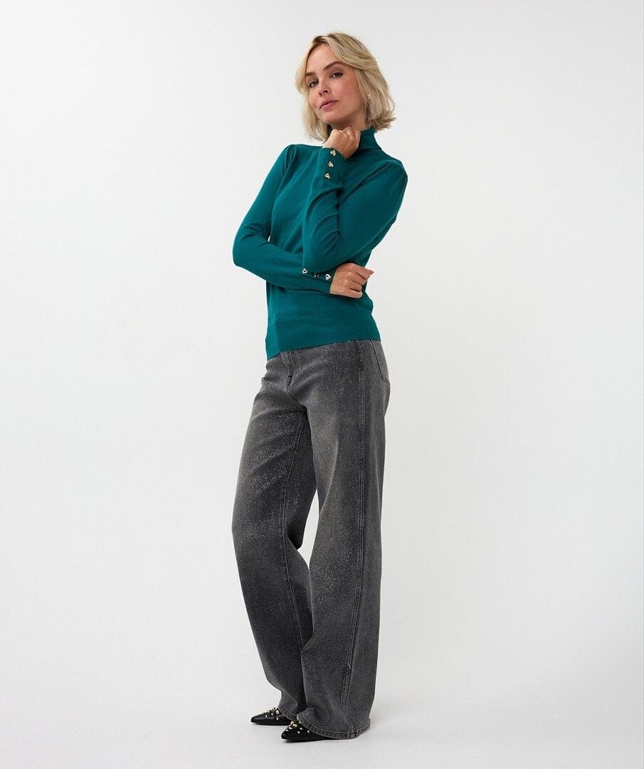 Esqualo Sweater Belen Heart Button Cuff Sweater