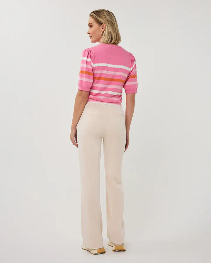 Esqualo Sweater Puff Sleeve Striped Knit Sweater