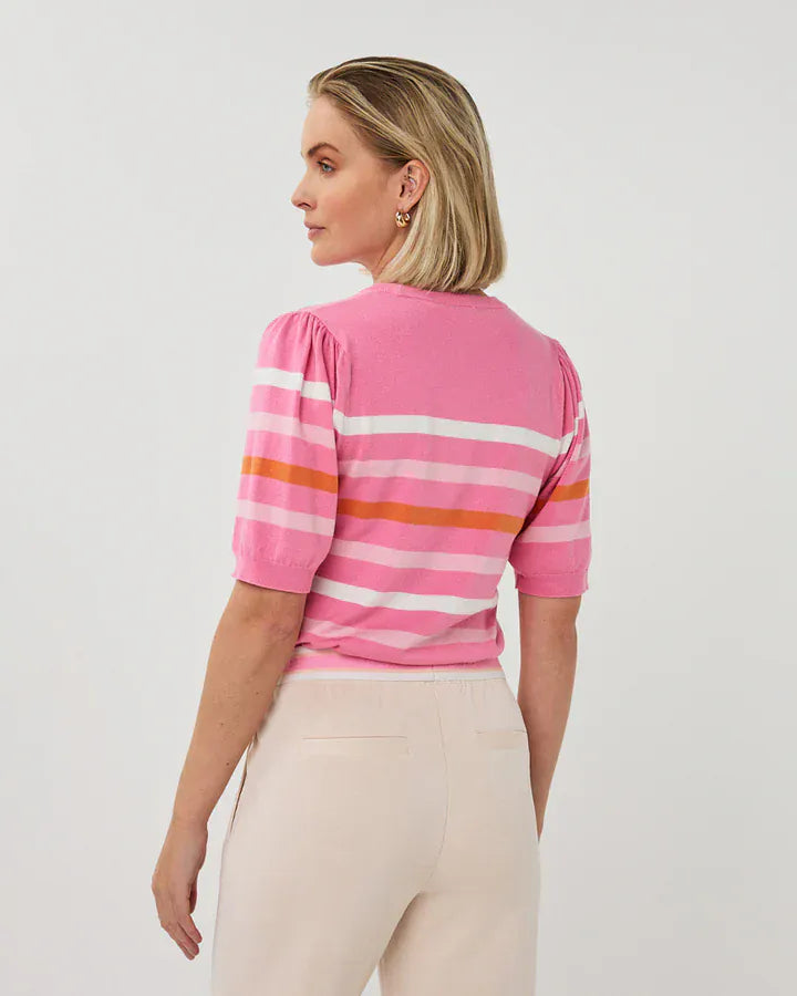 Esqualo Sweater Puff Sleeve Striped Knit Sweater