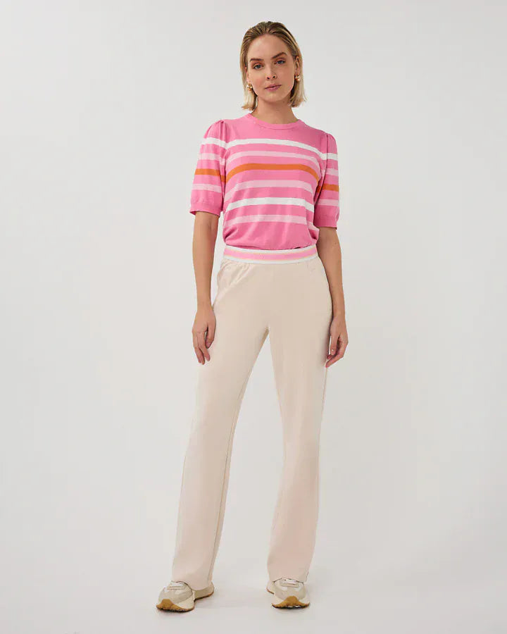 Esqualo Sweater Puff Sleeve Striped Knit Sweater