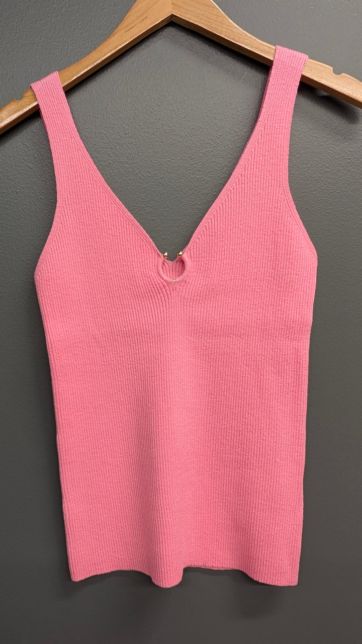 Esqualo Lyla Shimmer Tank top in azalea pink, lightweight sleeveless tank with a shimmering finish, perfect for casual wear.