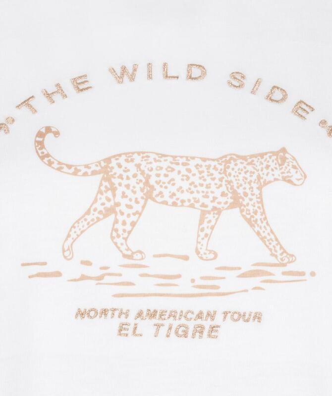 Wild Side Embroidered Tee - Teal Poppy