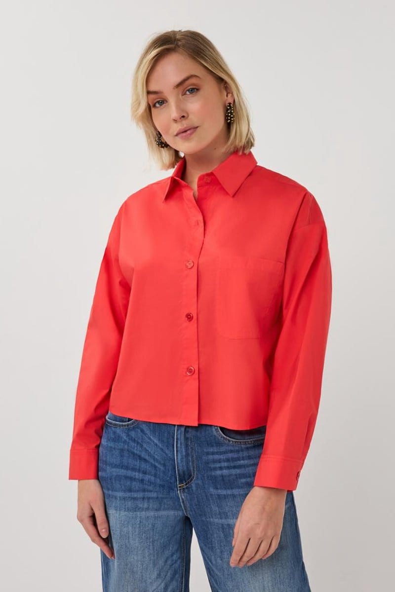 Esqualo Button Down Top - Teal Poppy