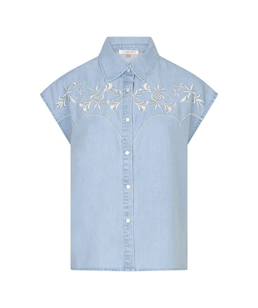 Esqualo Hailey embroidered top featuring intricate embroidery, lightweight fabric, and a stylish, casual fit perfect for everyday wear.