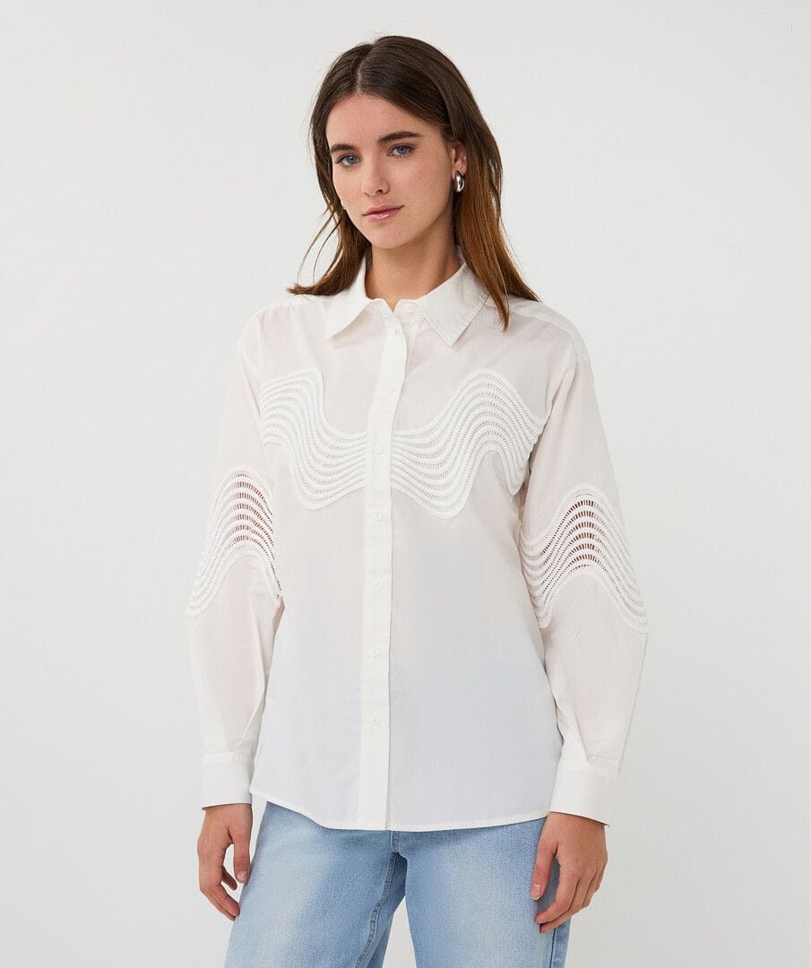 Esqualo Top Off White / 4 Wavy Lace Poplin Top