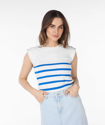 Esqualo Top Off White / Blue / XS Top Striped Rib Shldr Buttons
