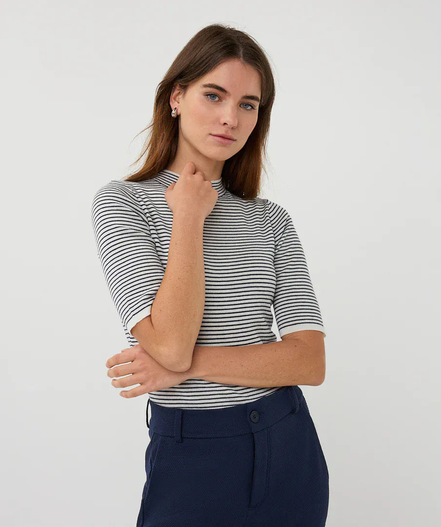 Esqualo Top Off White / Navy / XS Viola Striped Knit Top