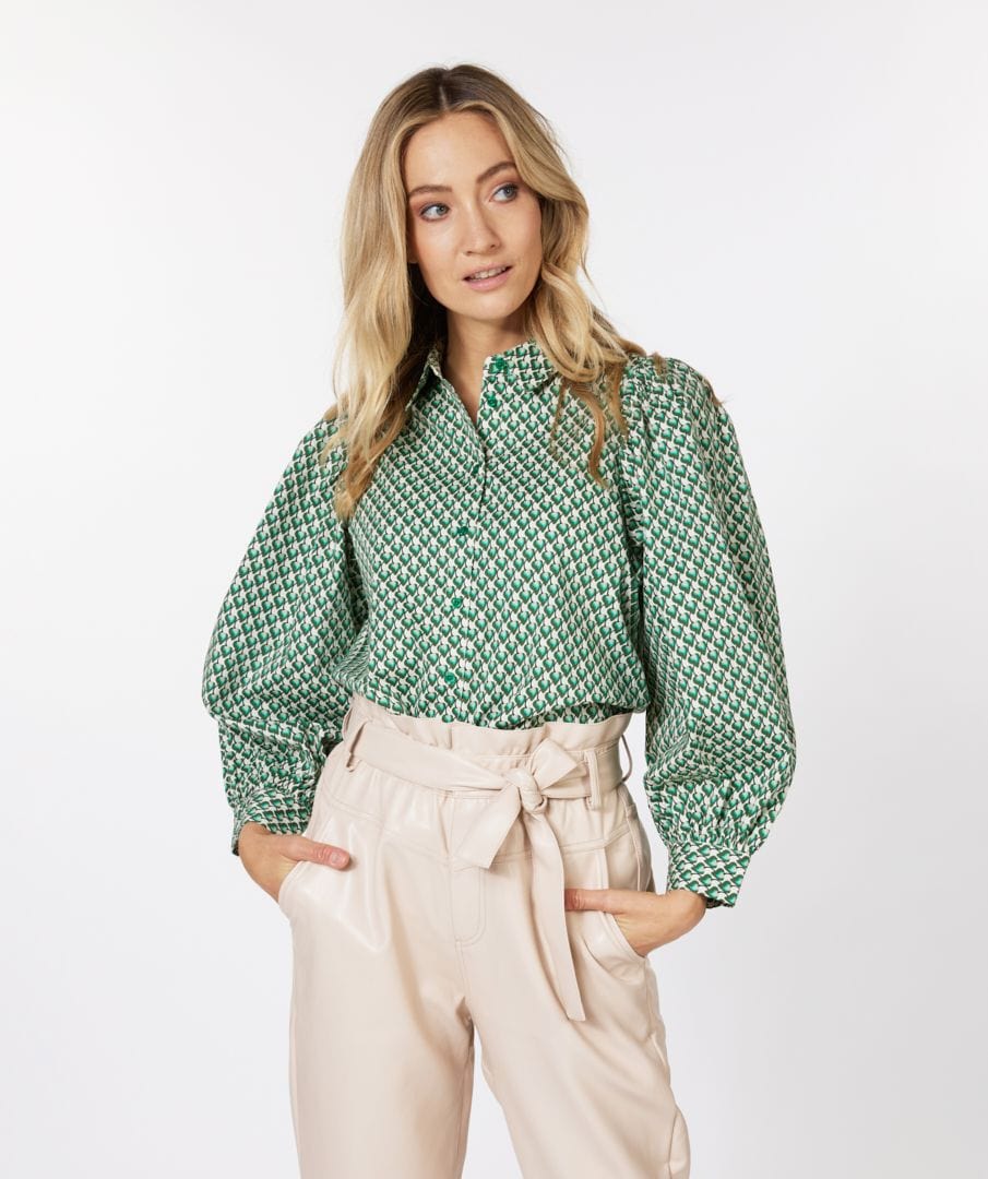 Esqualo Top Print - Green / 4 Esqualo Puff Geo Blouse