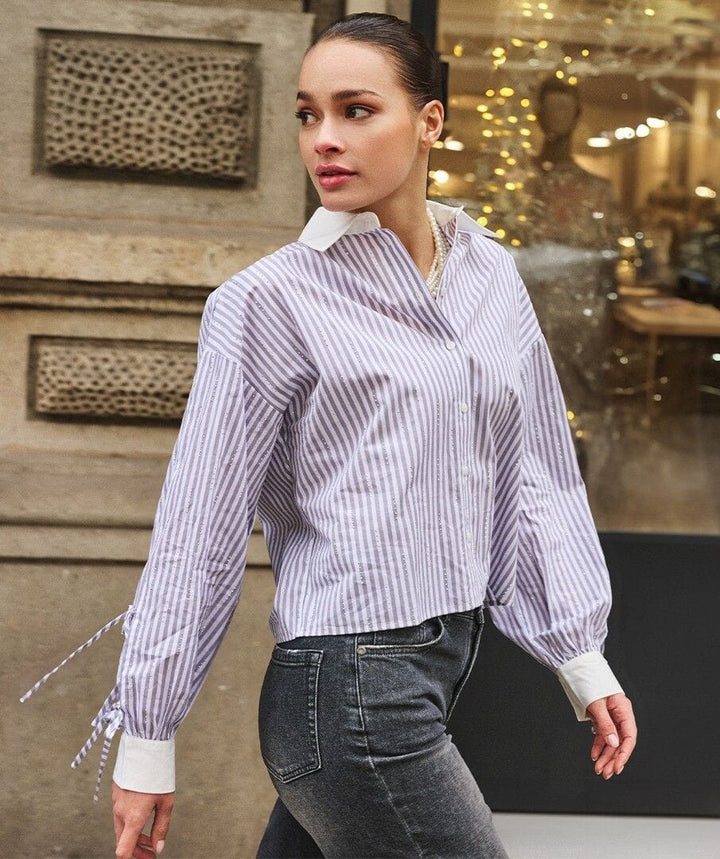 Esqualo Top Print / Grey / 4 Bella Stripes Rhinestone Top
