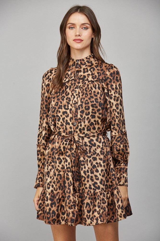 Fate Dress Brown Multi / S Celine Leopard Tie Waist Dress
