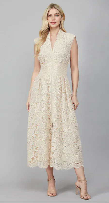 Fate Dress Cream / S Ariah Front Zip Lace Dress