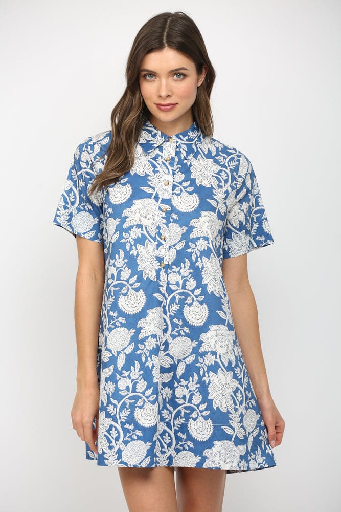 Fate Dress French Blue / S Kora Floral Button Down Dress