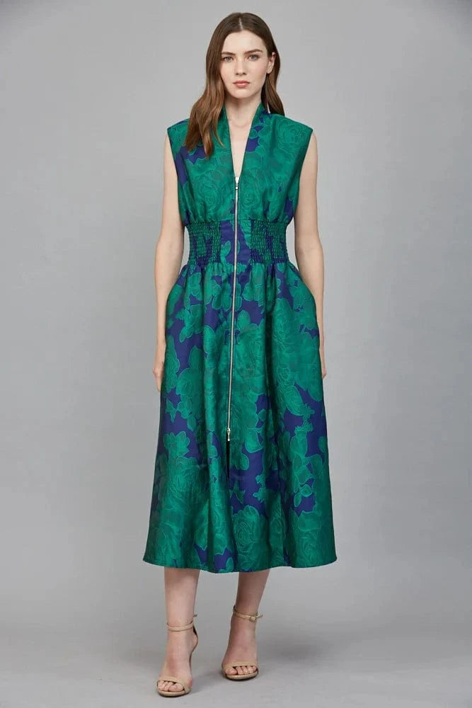 Fate Dress Green / Blue / S Sadie Floral Jacquard Front Zip Dress