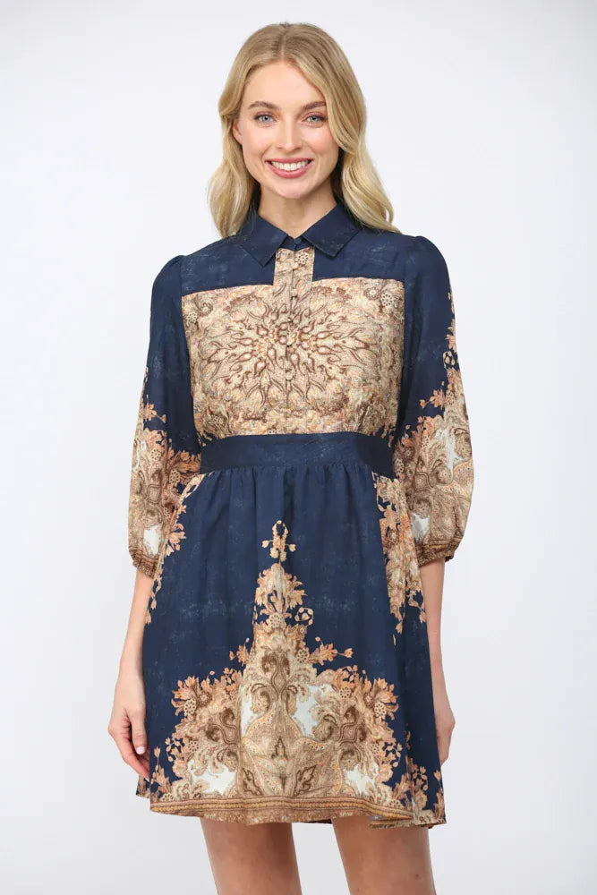 Fate Dress Navy / S Zara Button Print Dress
