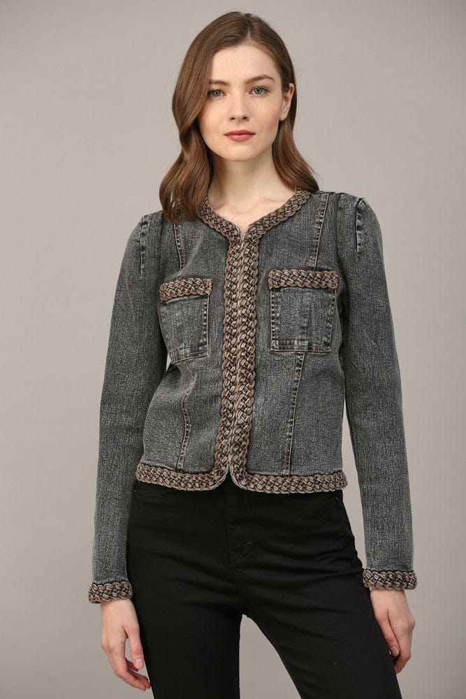 Fate Jacket Black Denim / S Tia Braided Trim Jean Jacket