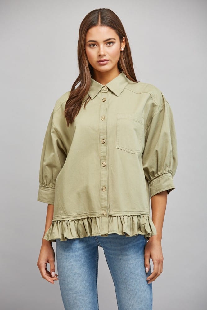 Fate Jacket Soft Olive / S Anna Ruffled Hem Jacket