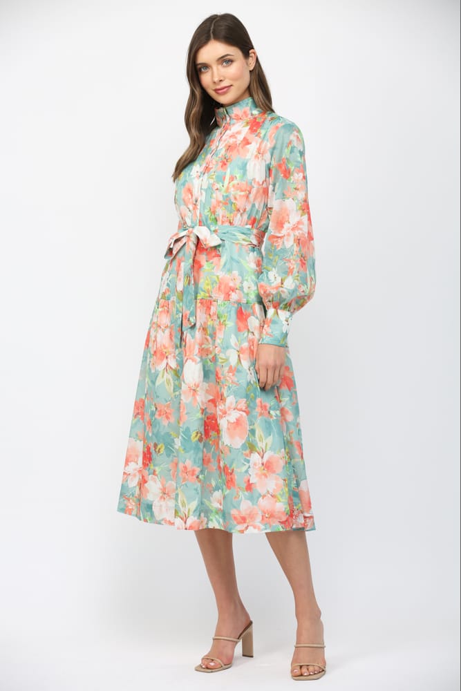 Fate Carmen Waist Tie Maxi Dress in flowing fabric with a fitted waist and elegant design, perfect for summer outings and special occasions.