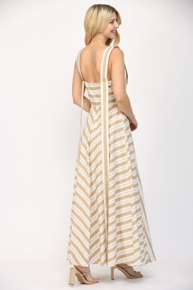 Fate Jada Stripe Maxi Dress with long straps, featuring a flowing design and bold stripe pattern, perfect for summer or casual wear.