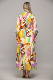 Fate Maxi Dress Penoli Abstract Button Front Tiered Dress