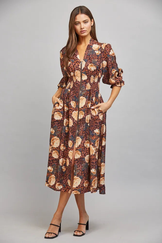 Fate Midi Dress Brown Multi / S Nina Bold Print Midi Dress