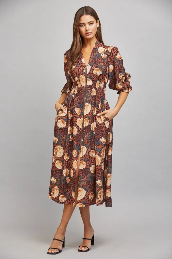 Fate Midi Dress Brown Multi / S Nina Bold Print Midi Dress