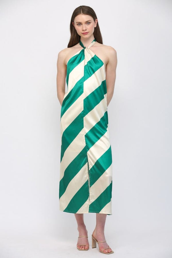Fate Midi Dress Green Ivory / S Claudia Striped Midi Dress