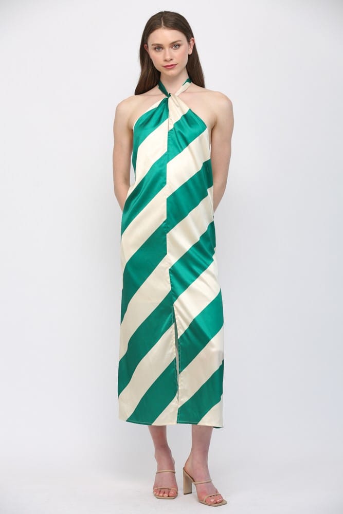 Fate Midi Dress Green Ivory / S Claudia Striped Midi Dress