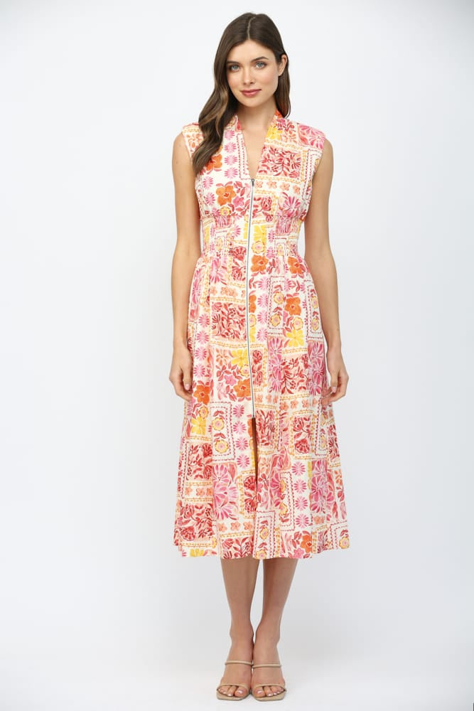 Fate Nora patchwork midi dress featuring a stylish multicolored patchwork design and a flowing midi length.