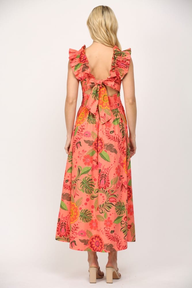 Fate Sophie Ruffled Cut-out Midi Dress featuring ruffled details and a stylish cut-out design on a sleek midi dress silhouette.