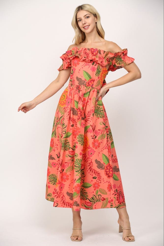Fate Sophie Ruffled Cut-out Midi Dress featuring ruffles and cut-outs, elegant knee-length dress with a fitted bodice and flowing skirt.