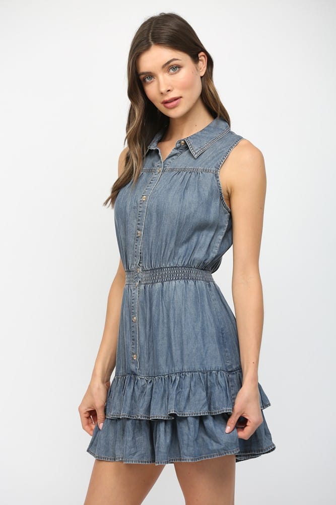 Fate Eva Tencel Mini Dress, lightweight and stylish, with a fitted silhouette and short sleeves, perfect for casual or dressy occasions.