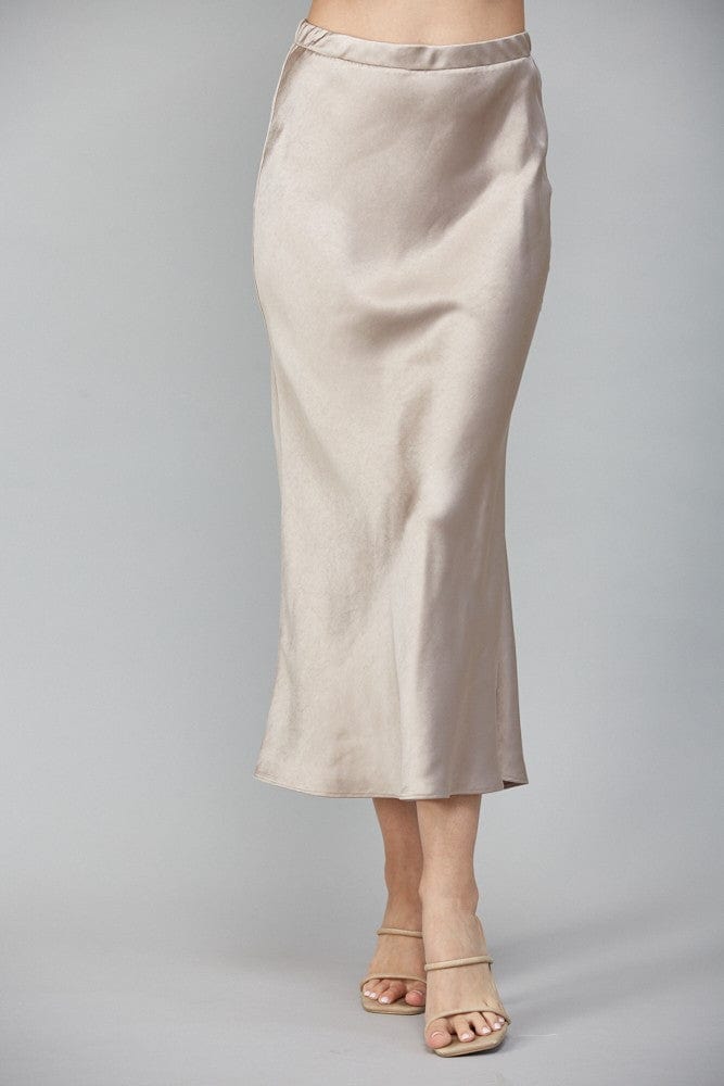 Fate Skirt Warm Taupe / S Wren Satin Midi Skirt