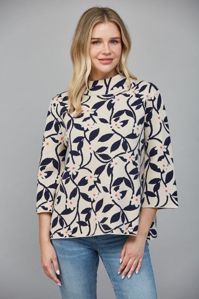 Fate Sweater Beige / Navy / S Jessica Mock Neck Sweater
