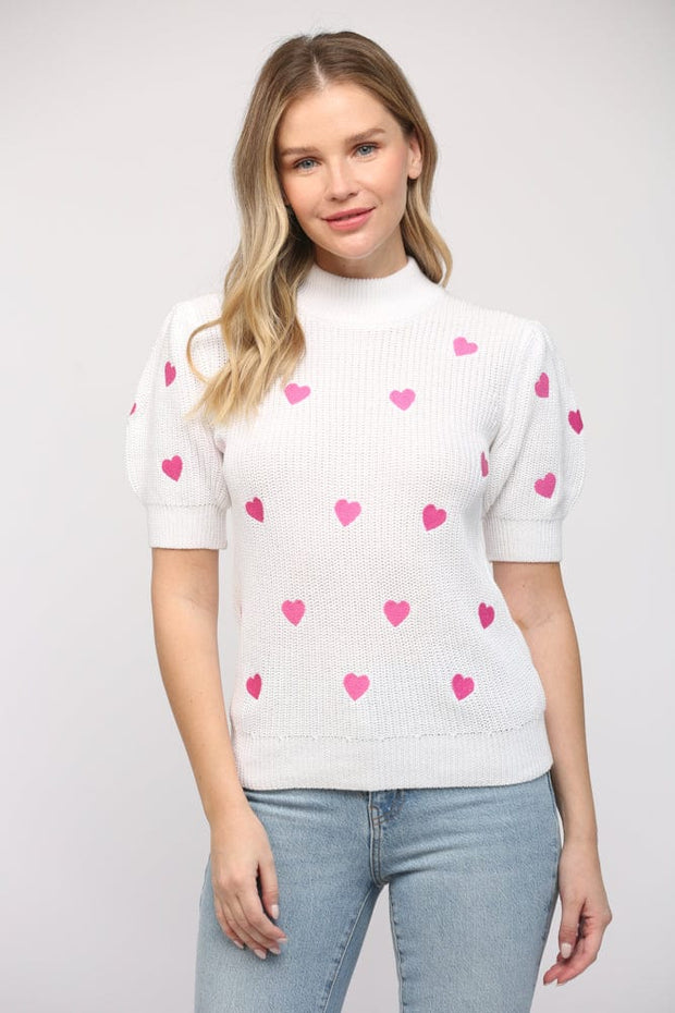 Fate Sweater Cream / S Shelby Heart Embroidered Short Sleeve Sweater