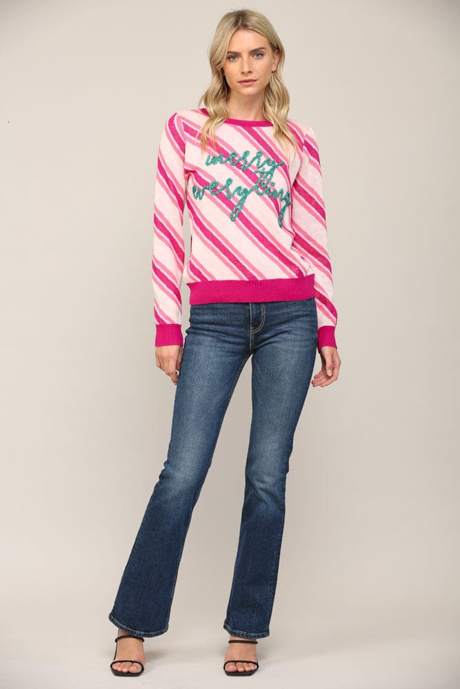 Fate Sweater Glitter Script Stripe Holiday Sweater