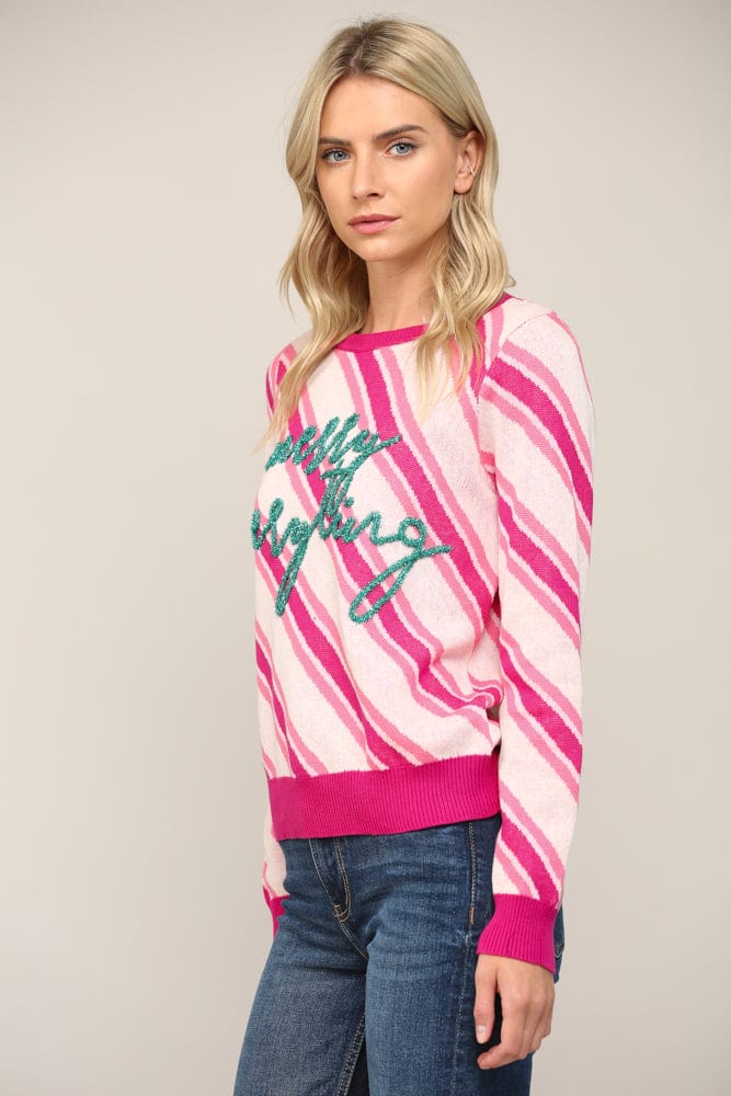 Fate Sweater Glitter Script Stripe Holiday Sweater